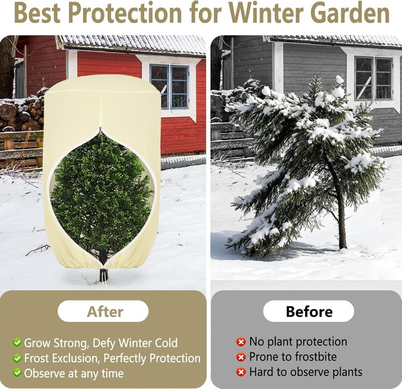 ANGAR 2 Pack Rounded Top Plant Covers Freeze Protection for Winter, Plant Covers for Winter, 47" X 72" Tree Frost Protection Blankets Outdoor With Zipper/Drawstring, for Shrub Bush Fruit Tree Potte(Beige) - Image 4